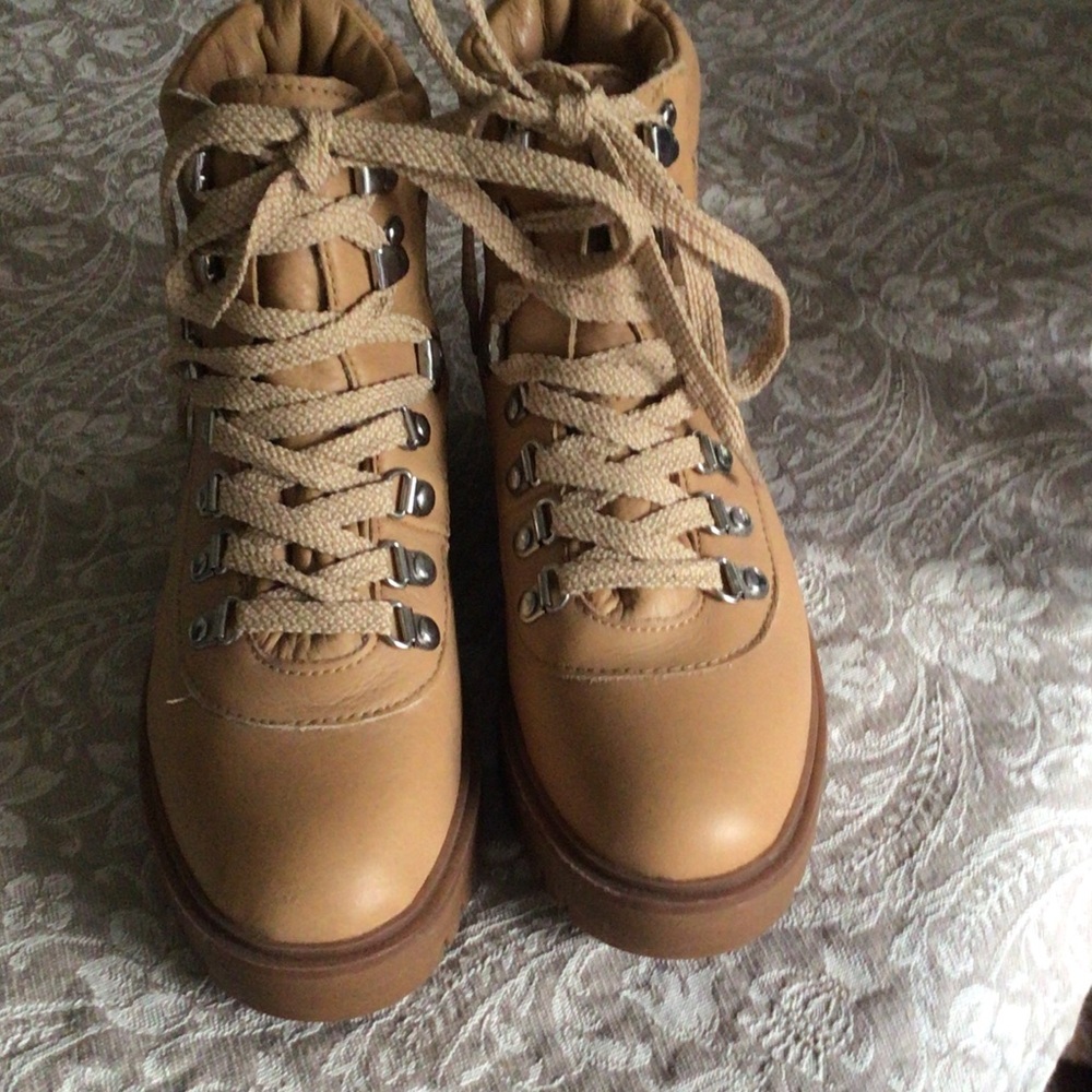 J. Crew Tan Lace Up Leather Boots